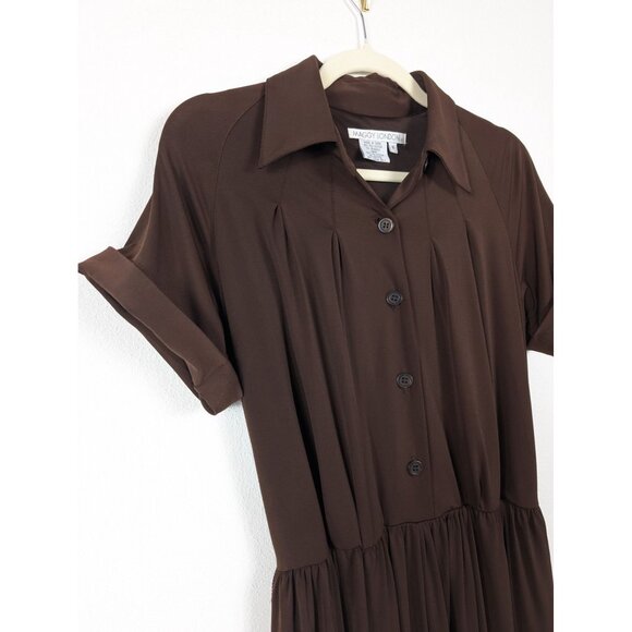 Maggy London Vintage Brown Button Down Midi Dress Collared, Short Sleeve 8 - Picture 4 of 11